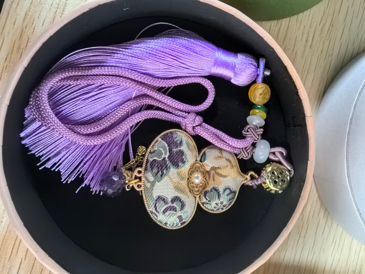 Heart Brocade Charm with Lavender Tassel